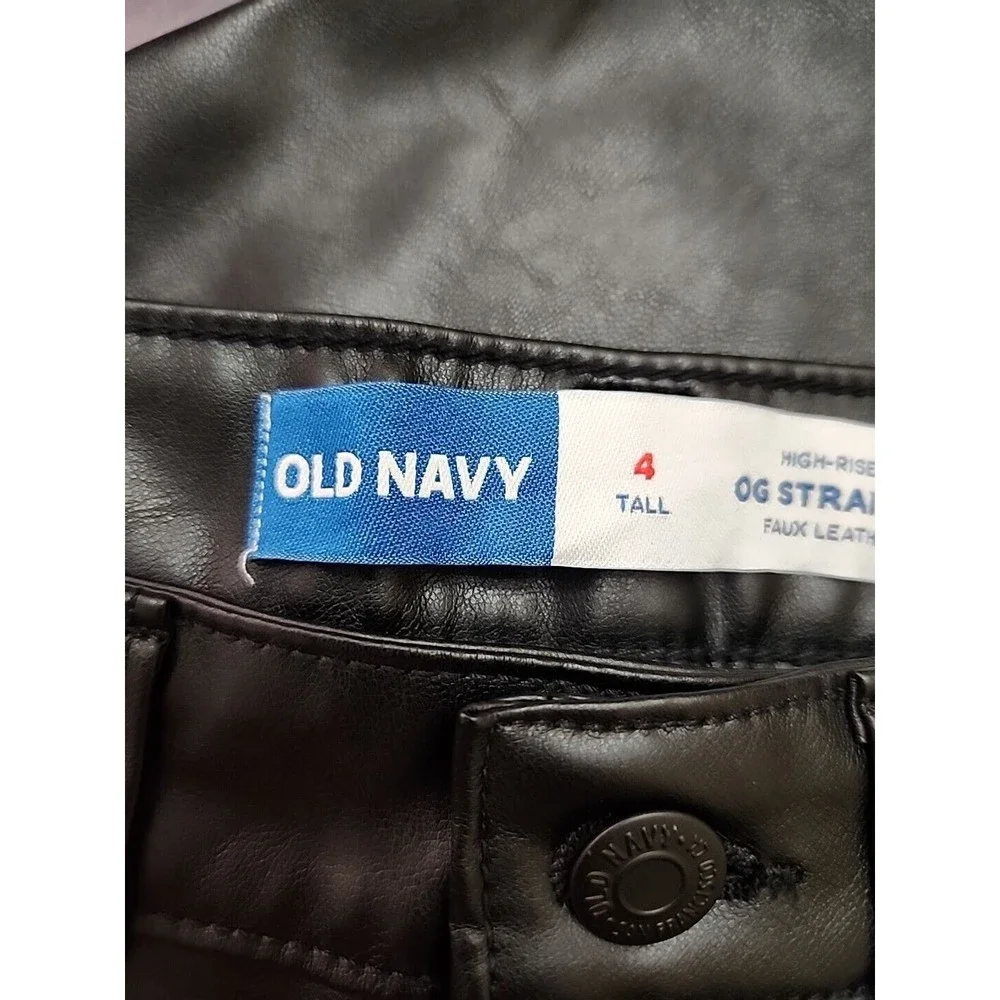 Old Navy High Rise OG Straight Faux Leather Ankle Pants Womens 4 Tall Black NEW - Picture 5 of 9